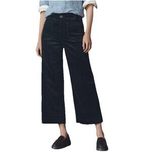 Anthropologie Maeve The Colette Corduroy Cropped Wide Leg Pant Olive Green 33